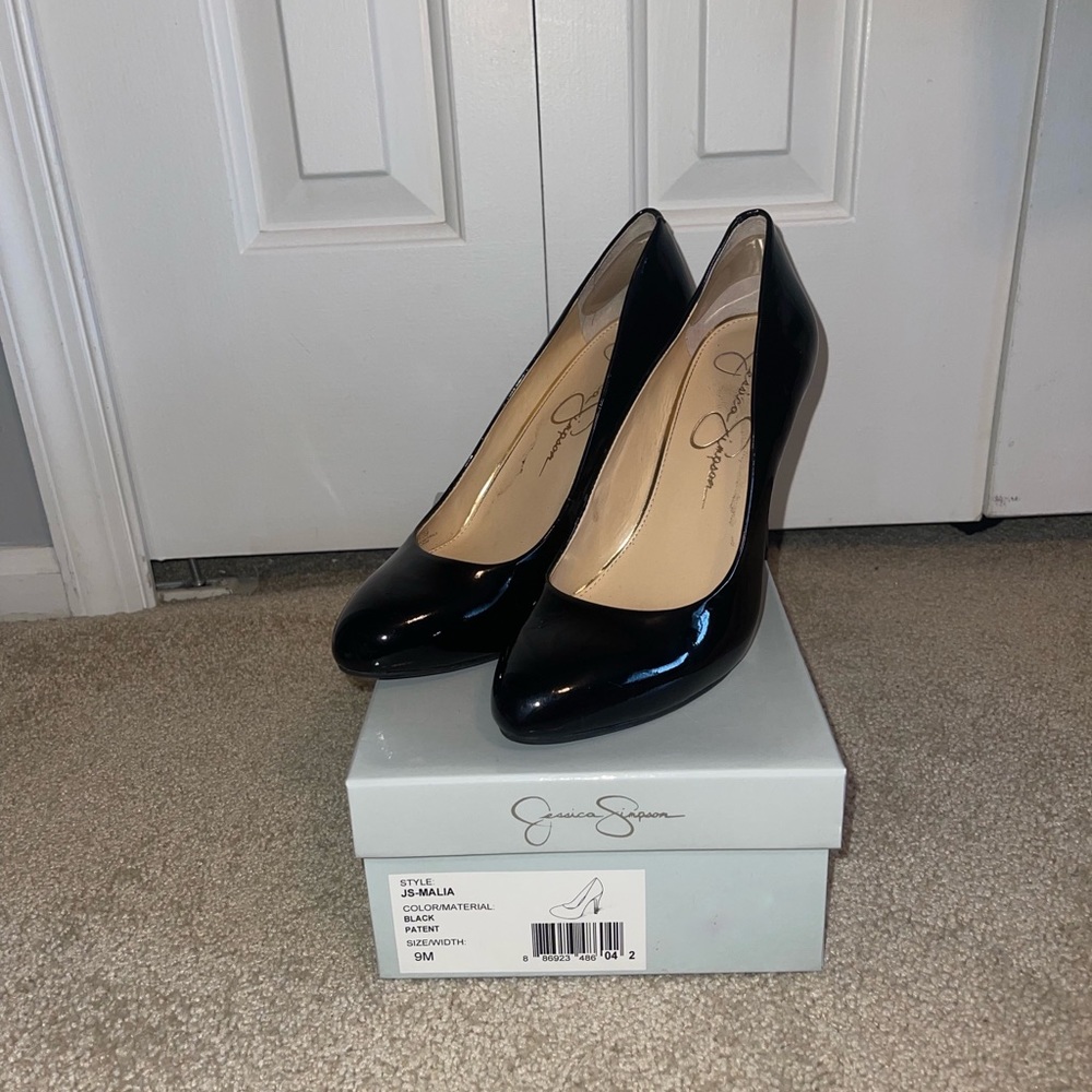 Black Patent Leather Heels, Size 9, with original box, worn once